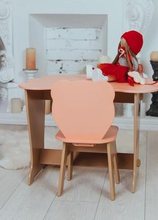Стол и стул детский из дерева. для учебы, рисования, игры. стол с ящиком и стульчик.6 фото