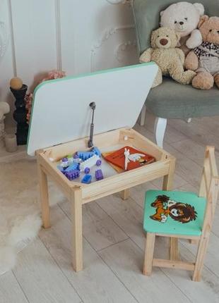 Стол и стул детский. для учебы, рисования, игры. стол с ящиком и стульчик. детский деревянный столик и стул7 фото