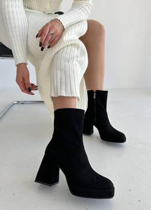 Классические черные ботильоны, ботинки женские осенние,зимние, замшевые/натуральная замша на осень-зима8 фото