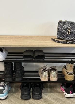Полка для обуви rt 3-100см чёрная / дуб сонома (металлическая, разборная, loft-стиль)1 фото
