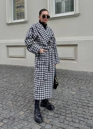 Пальто женское oversize на запах, гусиная лапка