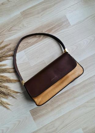 Шкіряна сумка багет коричнева сумка кемел жіноча сумка на плече маленька сумка прямокутна