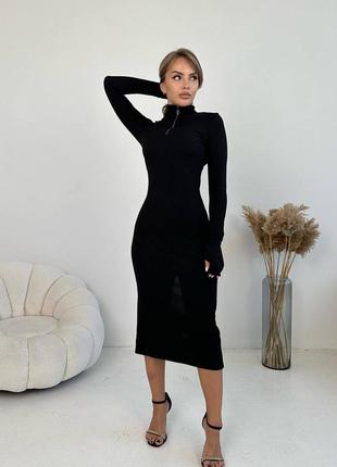 Классическое черное платье из рубчика3 фото