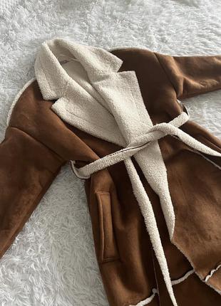 Пальто дубленка зимняя/осенняя коричневая с бежевым 20233 фото