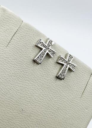 Сережки-пусеты серебряные с кубическим цирконием "крестик" 1,35 г