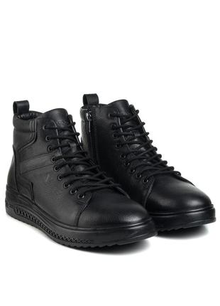 Ботинки зимние мужские черные на платформе с молнией и шнуровками 33831 фото