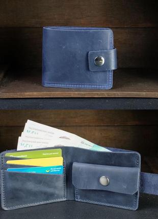 Классический кошелек с монетницей и застежкой из натуральной кожи винтаж синий1 фото