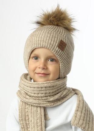 Красивая зимняя шапа на флисе мальчишку 2-4 года