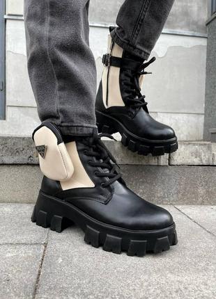 Черевики prada boots black/beige3 фото