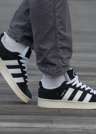 Кросівки хутро adidas campus winter black\white