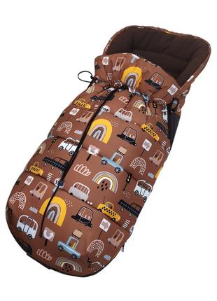 Зимний конверт кокон в детскую коляску от 0 до 3 лет. футмуф от mamalook, коричневый,...