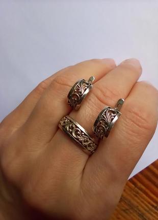 Набор серебро 925 кольцо серьги