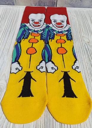 Яскраві високі шкарпетки для чоловіків з малюнком клоуна 2, не обычные высокие универсальные носки с принтом клоун 2