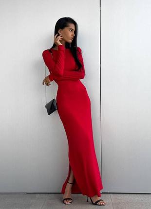 Платье миди с разрезом на ноге красное2 фото