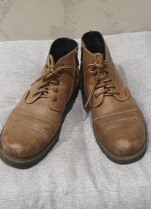 Зимние коричневые прошитые натуральные кожаные ботинки ботинки 43-28 см