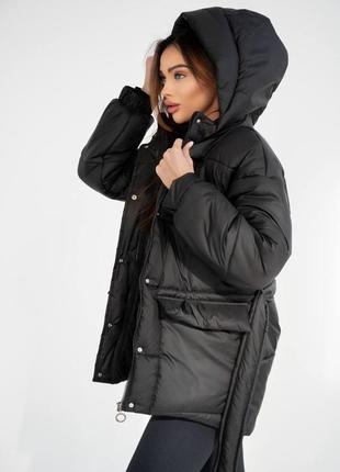 Теплая зимняя куртка пуффер с капюшоном, женский зимний пуфер на зиму с поясом2 фото