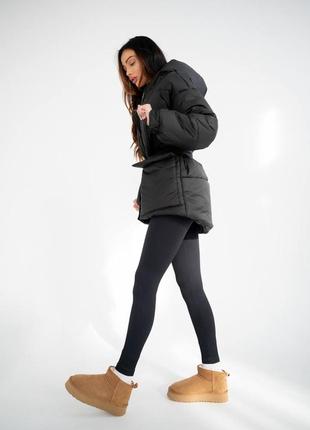 Теплая зимняя куртка пуффер с капюшоном, женский зимний пуфер на зиму с поясом7 фото