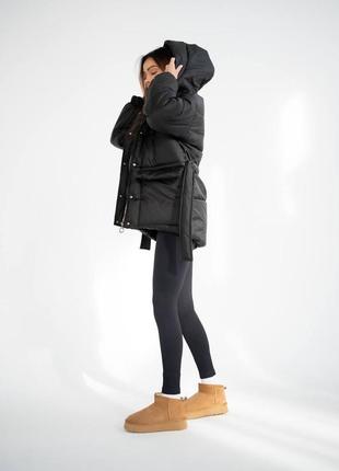 Тепла зимова куртка пуффер з капюшоном, жіночий зимовий пуфер на зиму з поясом6 фото