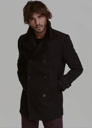 Черное двубортное лобловое пальто/ бушлат1 фото