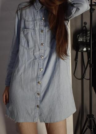 Джинсовое платье-рубашка / удлиненная голубая рубашка zara1 фото