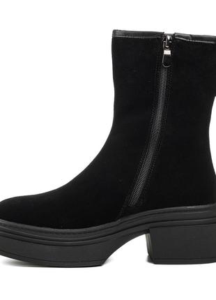 Ботинки женские замшевые зимние черные на толстой, высокой подошве, на платформе и каблуке 1682ц-а2 фото