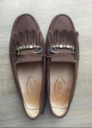 Лоферы мокасины тодс из нубука коричневого цвета coach michael kors ecco3 фото