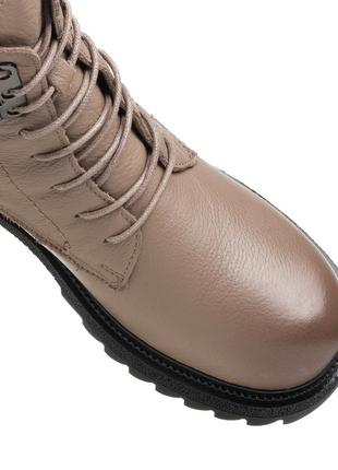Ботинки женские кожаные зимние коричневые на толстой подошве, на платформе и широком каблуке 1642ц-а6 фото