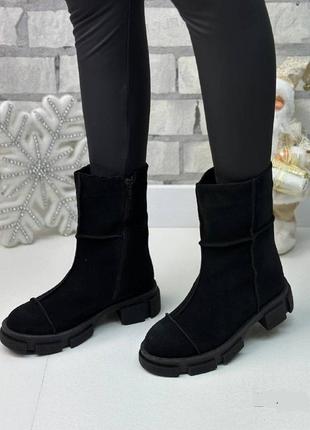 Зимові чоботи замшеві чорні, набивна вовна,  жіночі чоботи багато кольорів розмір 36-414 фото