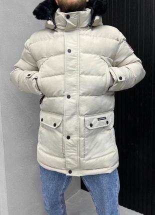 Топова чоловіча зимова куртка пуховик canada goose якісний подовжений з нагрудними кишенями