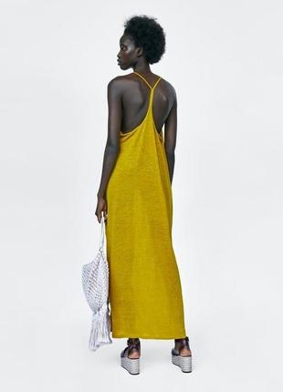 Zara льняное платье макси на тонких брительках5 фото