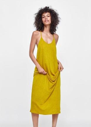 Zara льняное платье макси на тонких брительках2 фото