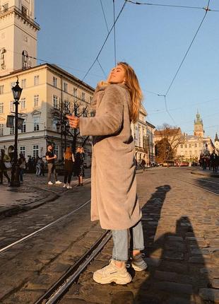 Теплая шуба из экомеха кролик на пуговицах, зимняя шуба на шелковой подкладке из эко меха5 фото