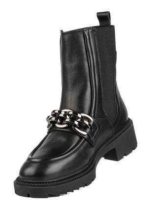 Ботинки челси женские кожаные зимние черные на платформе и широком каблуке, с мехом 1157цп5 фото