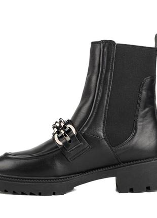 Ботинки челси женские кожаные зимние черные на платформе и широком каблуке, с мехом 1157цп3 фото
