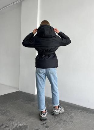 Зимняя дутая куртка из плащевки с поясом 🔥🔥9 фото