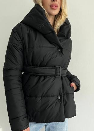 Зимняя дутая куртка из плащевки с поясом 🔥🔥8 фото
