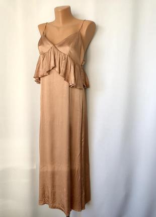 H&m платье миди бежевое кремовое прямая персиковая атласная малиновая платья миди вискоза свободный крой2 фото