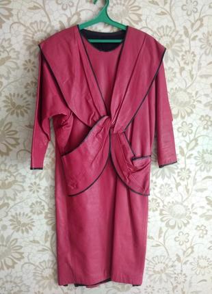 Шикарне рожеве довге ексклюзивне плаття натуральної шкіри в стилі леді гага