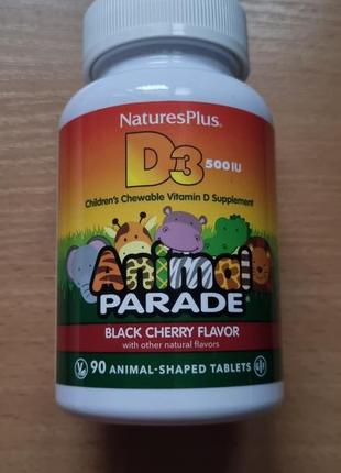 Naturesplus, animal parade, вітамін d3, смак чорної вишні, 500 мо, 90 таблеток у формі тварин