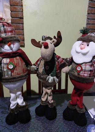 Новогодние игрушки, новогодние украшения, фигурки, дед мороз, снеговик, олень. набор...