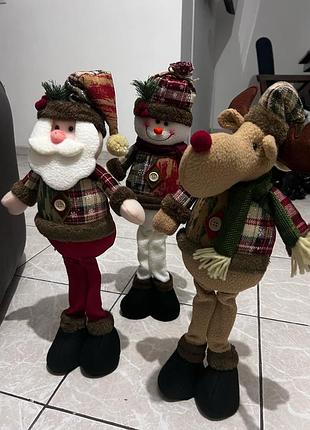 Новогодние игрушки, новогодние украшения, фигурки, дед мороз, снеговик, олень. набор...