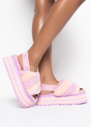 Женские меховые тапочки на платформе ugg disco stripe slide2 фото