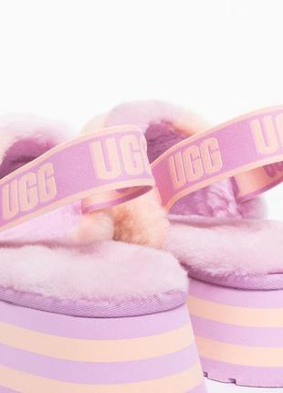 Женские меховые тапочки на платформе ugg disco stripe slide6 фото