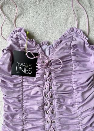 🪻облегающее лиловое платье по фигуре в стиле oh polly с завязкой под корсет, драпирование5 фото