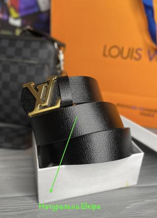 Чоловічий ремінь louis vuitton шкіряний пасок луї вітон з золотистою пряжкою