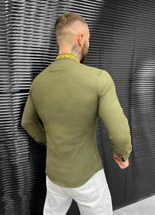 Патриотическая мужская рубашка hutsul с вышитым орнаментом вышиванка качественная льняная из льна3 фото