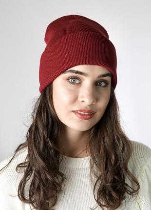 Двойная шапка с отворотом, бордовый1 фото