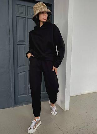 Костюм спортивний футер з начосом не кошлатиться чорний беж графіт