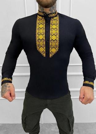 Патріотична чоловіча сорочка ornament з вишитим орнаментом вишиванка якісна лляна з льону3 фото