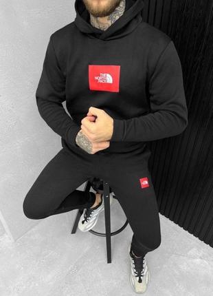 Теплый мужской качественный костюм на флисе в стиле тн tnf the north face зимний комплект худи и штаны